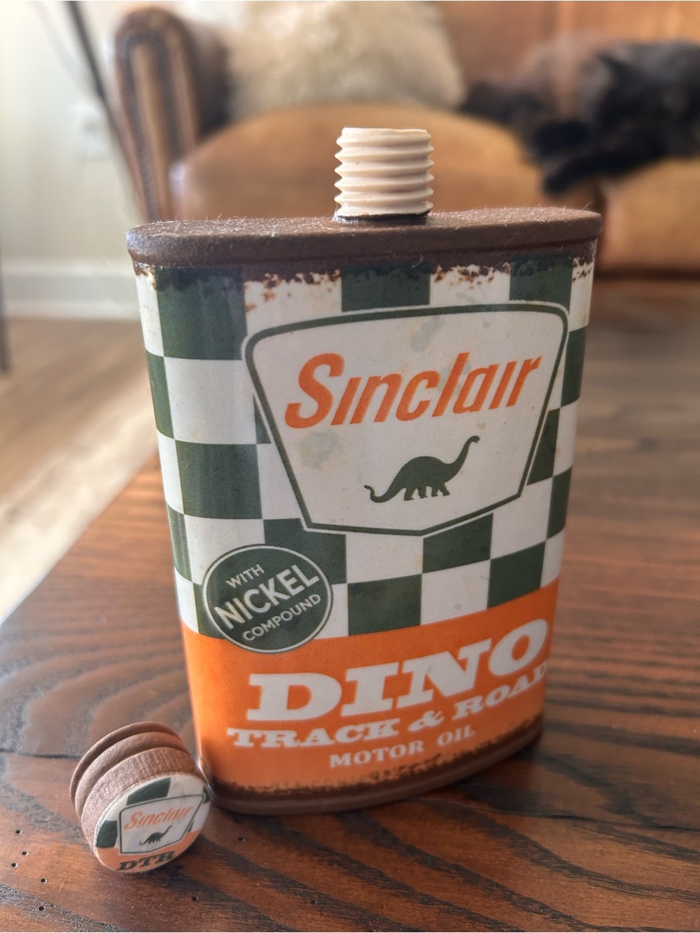 Mitchell Spain HANDMADE PORCELAIN flask!  With vintage Sinclair motor oil logo!